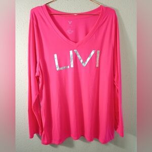 LIVI by Lane Bryant Pink Long Sleeve V neck Tee sz 22/24